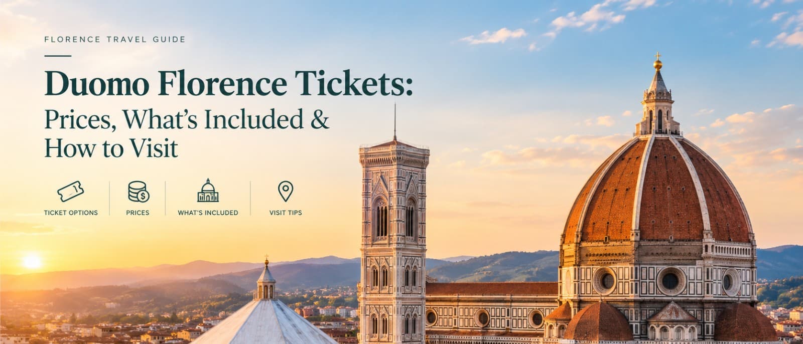 Florence Cathedral and Brunelleschi’s Dome overlooking Piazza del Duomo in Florence, Italy.